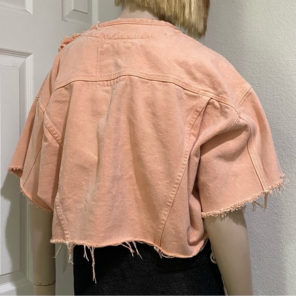 FREEGO Peachy Customized Short Sleeve Oversized Cropped Denim Jacket S - Picture 2 of 12